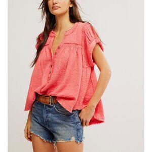 FREE PEOPLE Horizons Double Cloth Top / Coral Paradise
